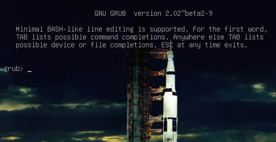 Figure 1: GRUB 2 menu with cool Apollo 17 background.