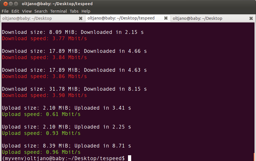testing download and upload speed with tespeed python application