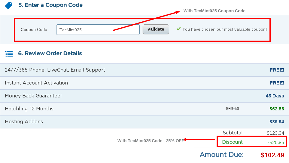 Hostgator 25% Discount - TecMint025