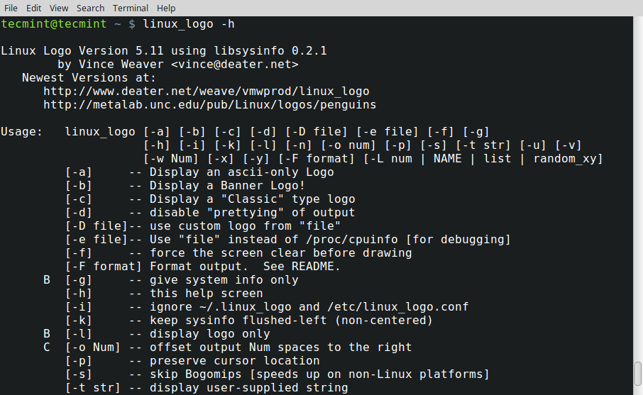 Linuxlogo 选项及帮助