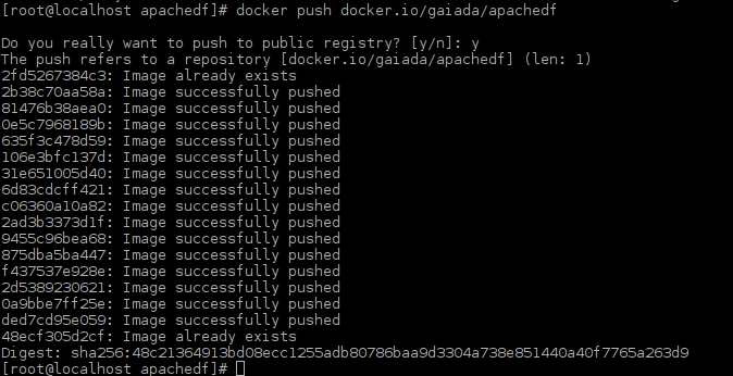 Docker push Apache image complete