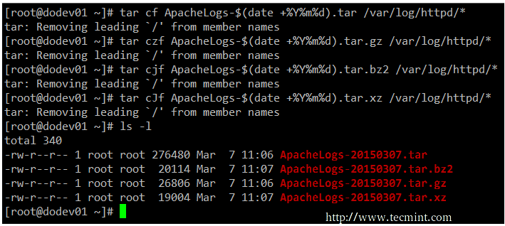 Linux tar command examples