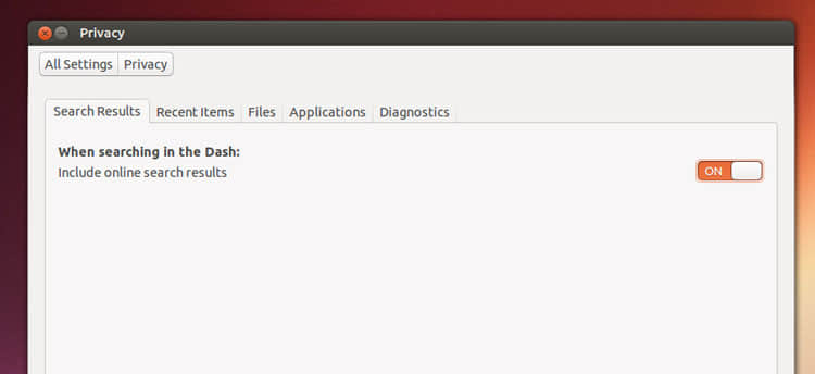 Privacy settings in Ubuntu let you opt in to seeing online results