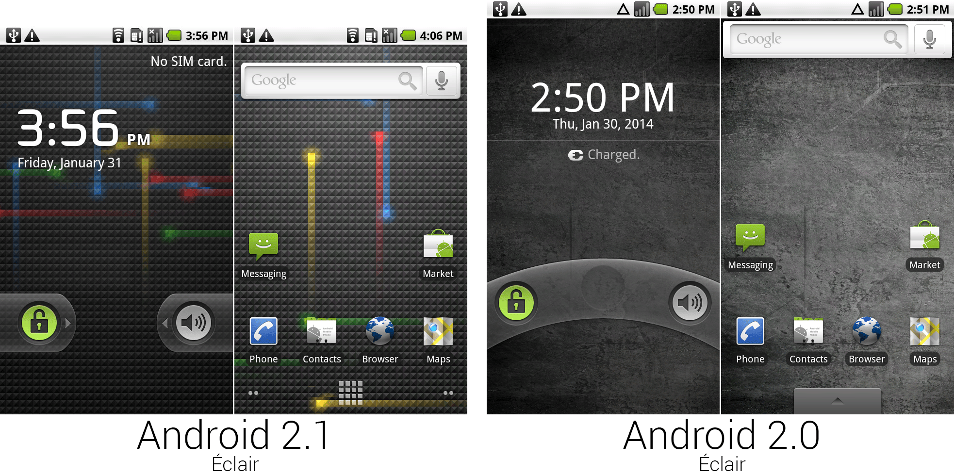 安卓2.1和2.0中的锁屏和主屏幕。