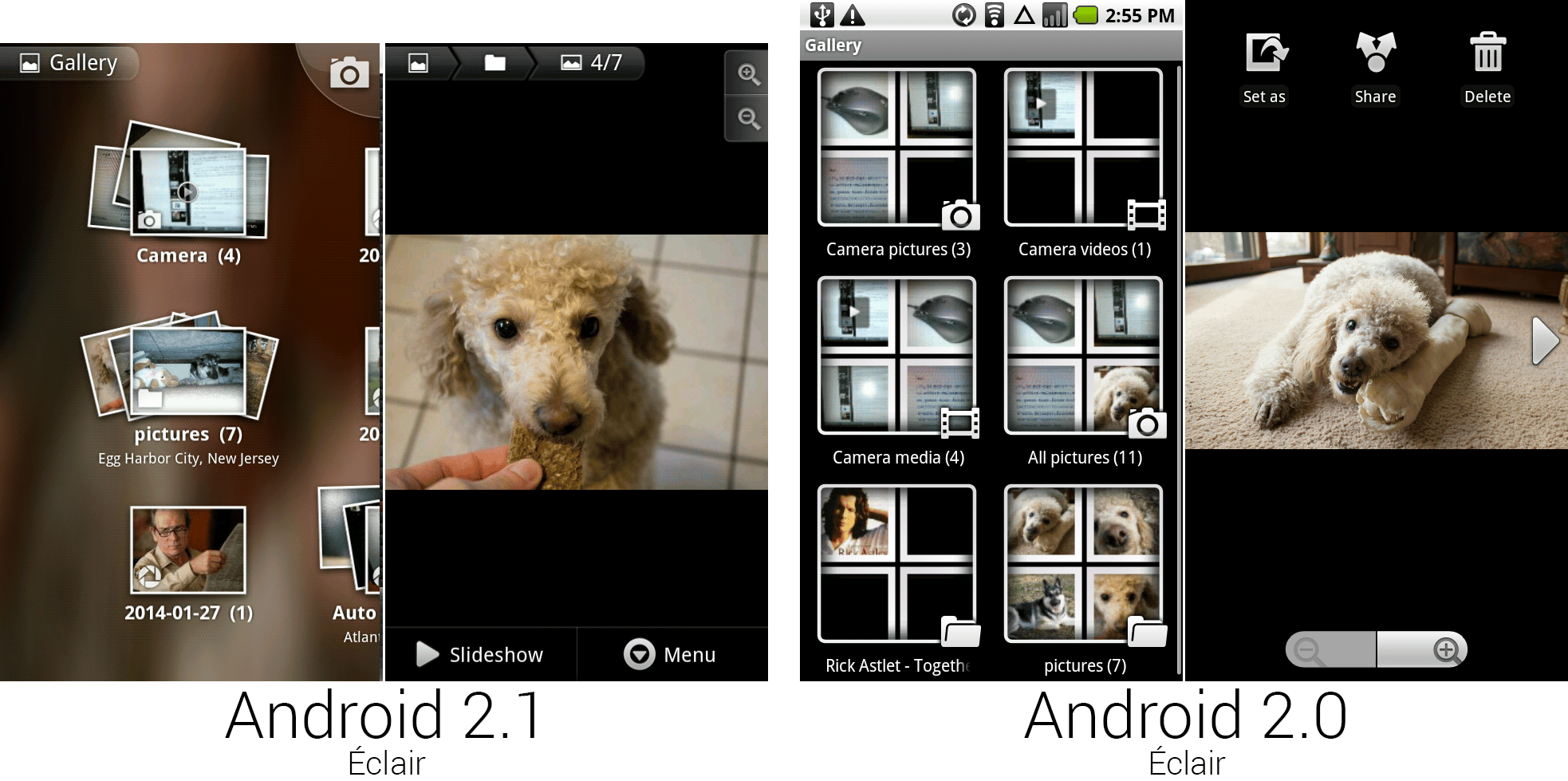 安卓2.1和2.0中的相册和单独图片查看界面。