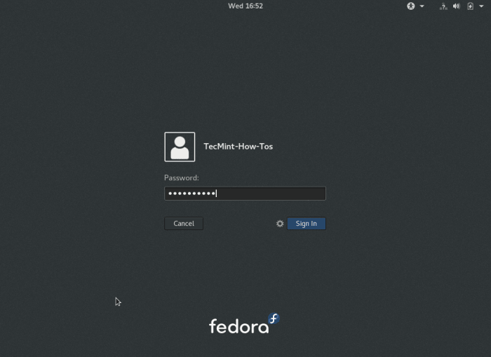 Fedora 25 Login Screen