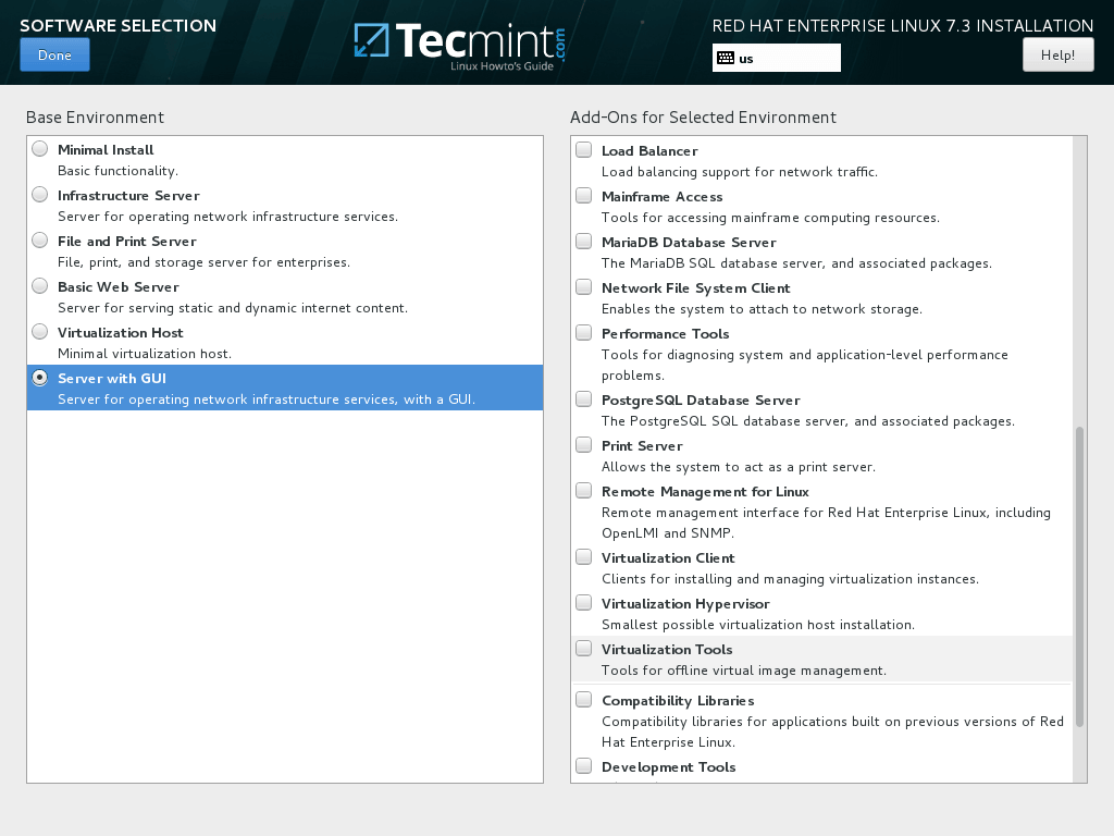 Select Server with GUI on RHEL 7.3