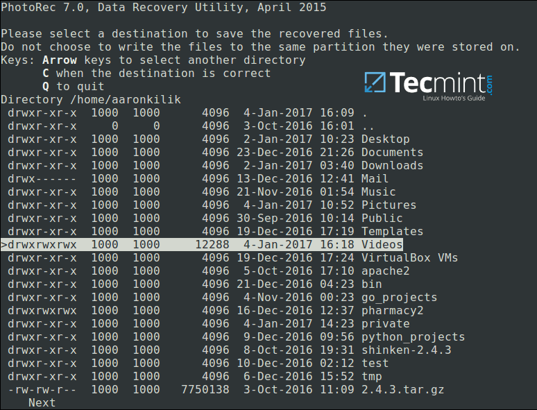 Select Directory to Save Recovered Files