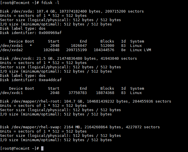 List Linux Partition Table