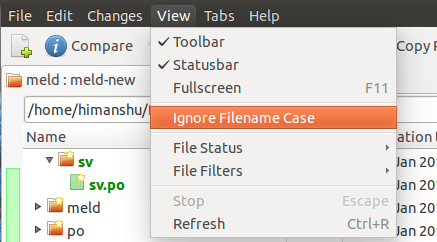 Meld ignore filename case