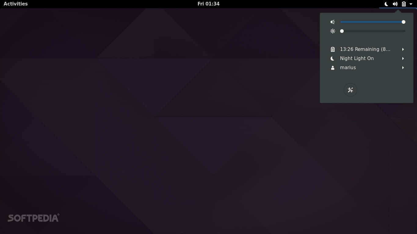 GNOME 3.24 desktop - System menu