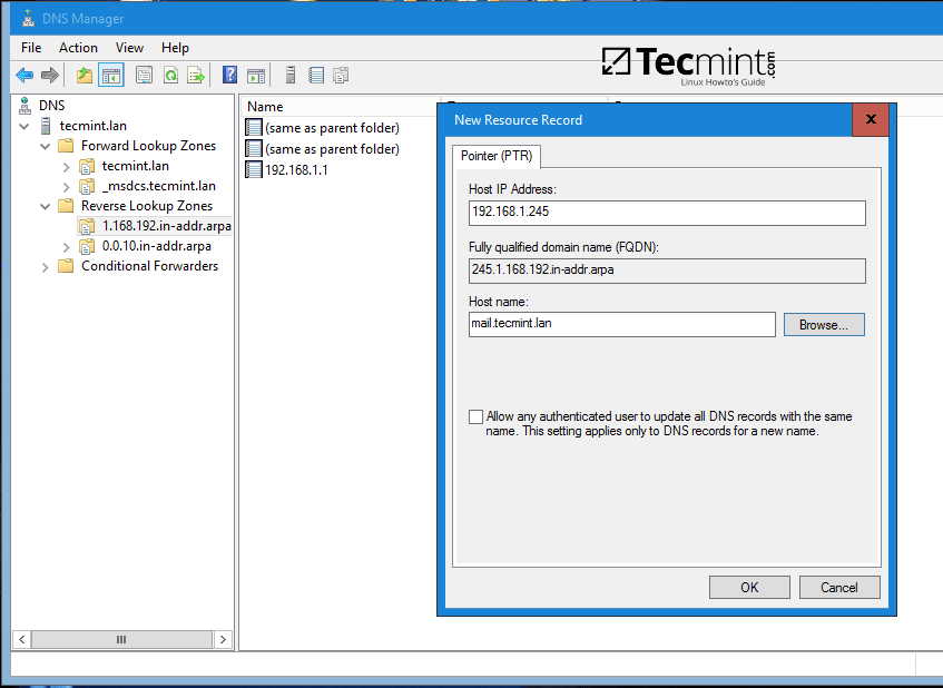 Create DNS PTR Record for iRedMail