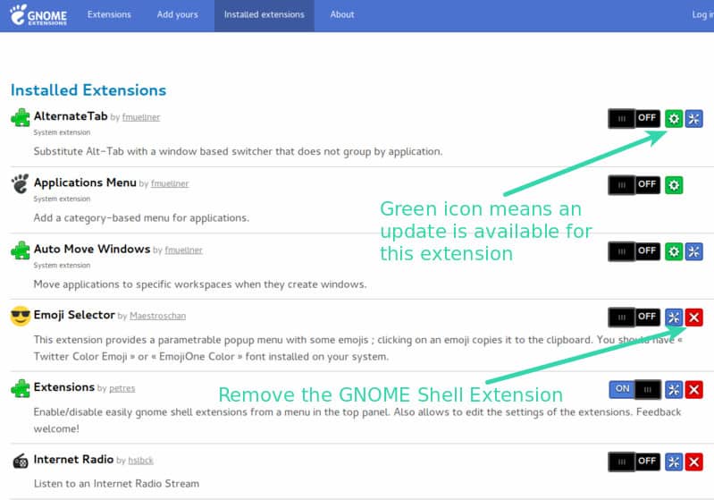 Manage your installed GNOME Shell Extensions