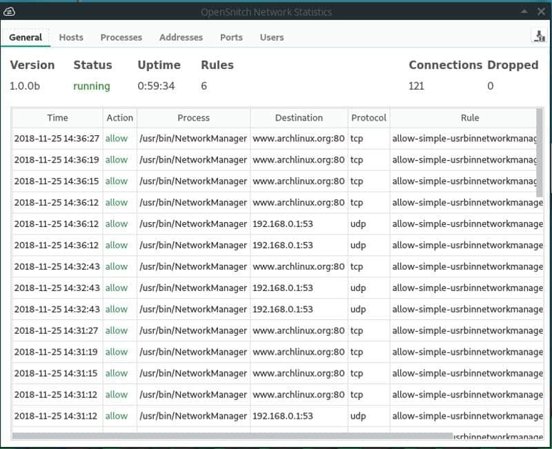 OpenSnitch firewall interface