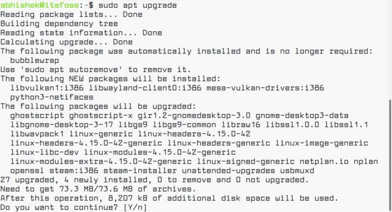通过命令行更新 Ubuntu Linux