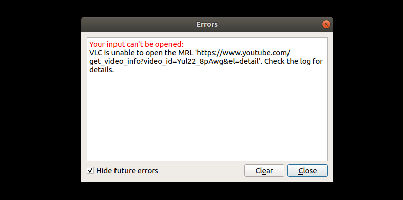 VLC error while playing YouTube videos