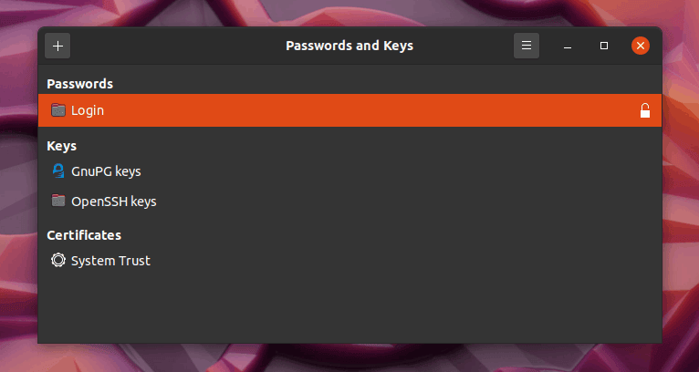 Password and Keys application in Ubuntu