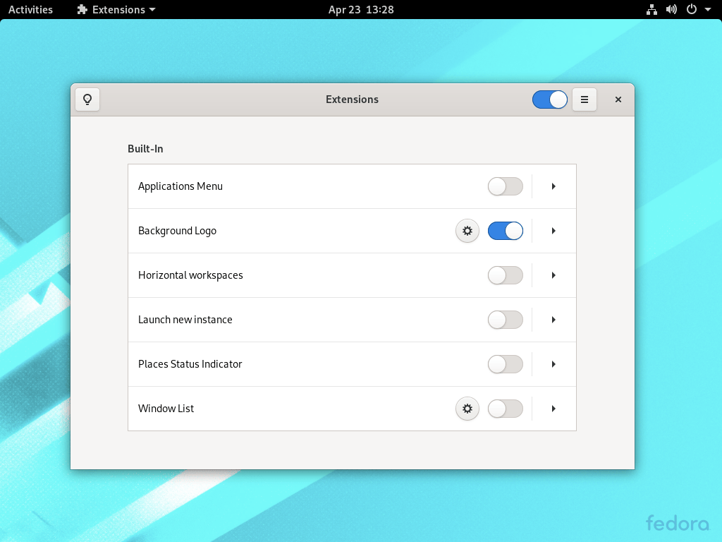 The new Extensions application in Fedora 32