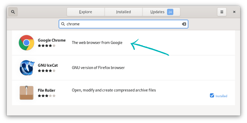 Step 2: Search for Chrome In Fedora Software Center