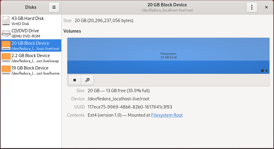 Use gnome-disks to verify free space
