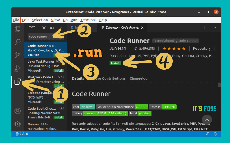 安装 Code Runner 扩展来运行 C/C++ 程序