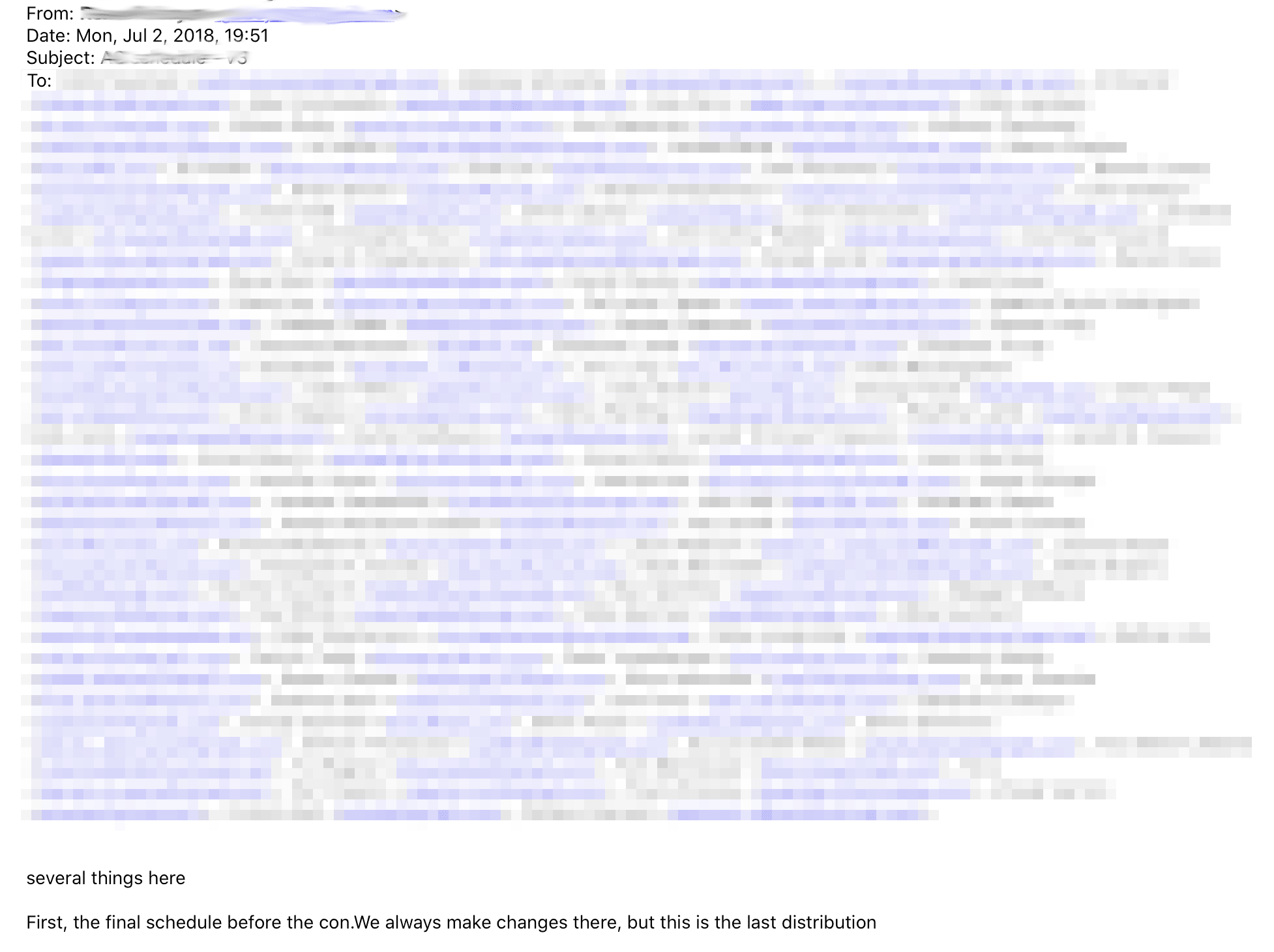 An actual email with lots of CC'd recipients