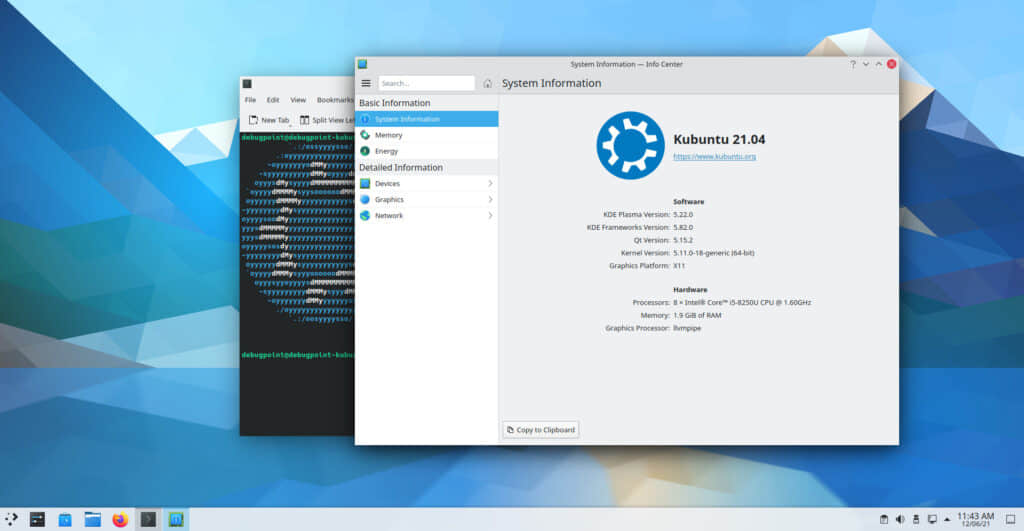 Kubnutu 21.04 running with KDE Plasma 5.22