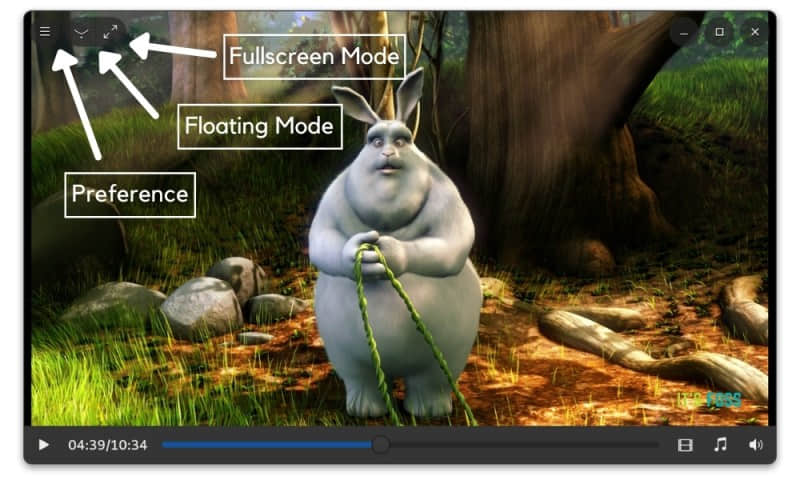 Interface of Clapper video player with preference control and window modes