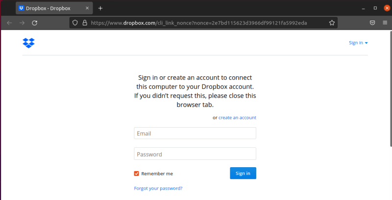 Sign in into Dropbox