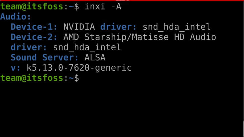 Output of inxi command when “-A” flag is used