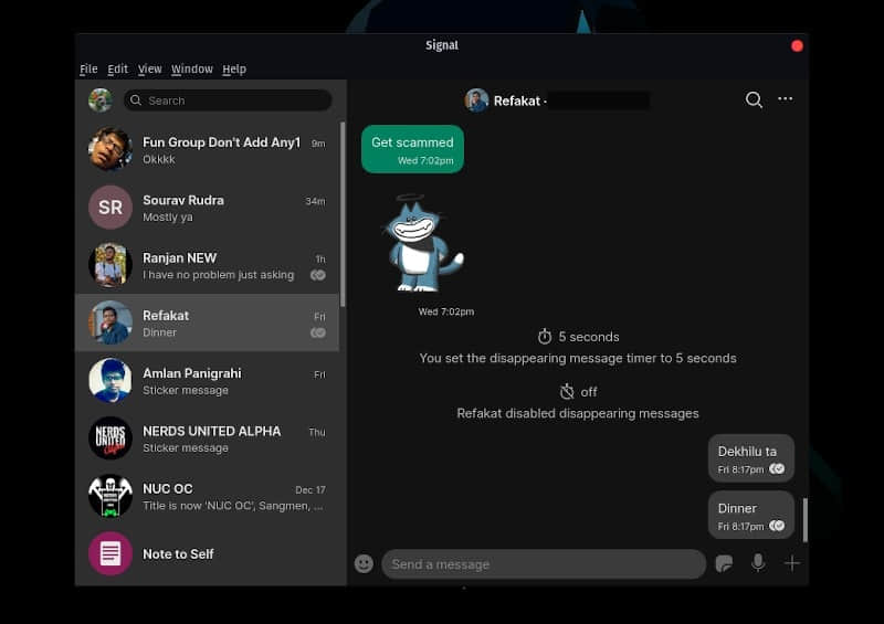 Signal Messenger on Pop OS Linux distribution