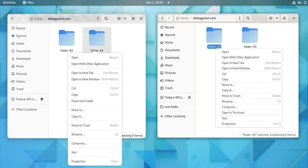 Context Menu for folder changes