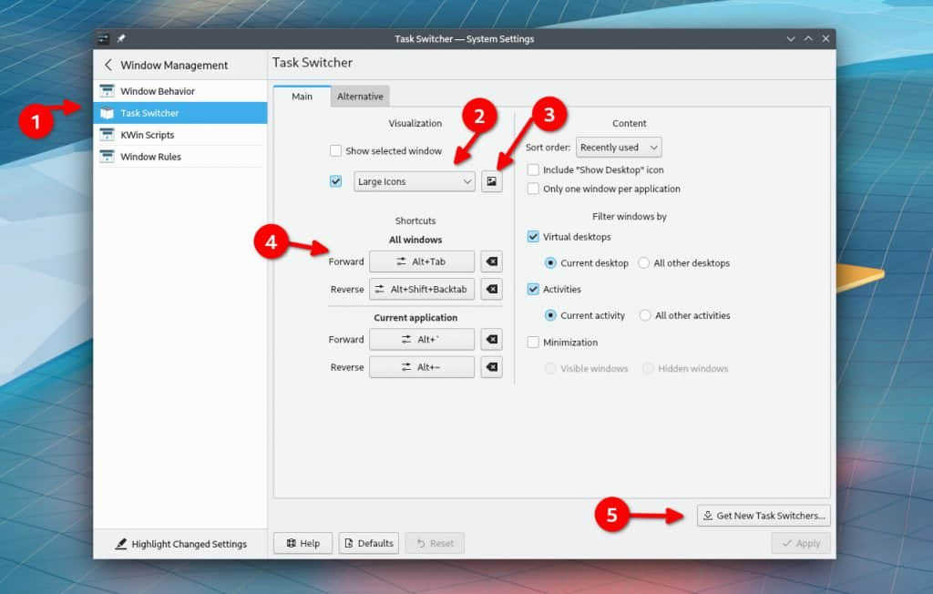 Configure Task Switcher in KDE