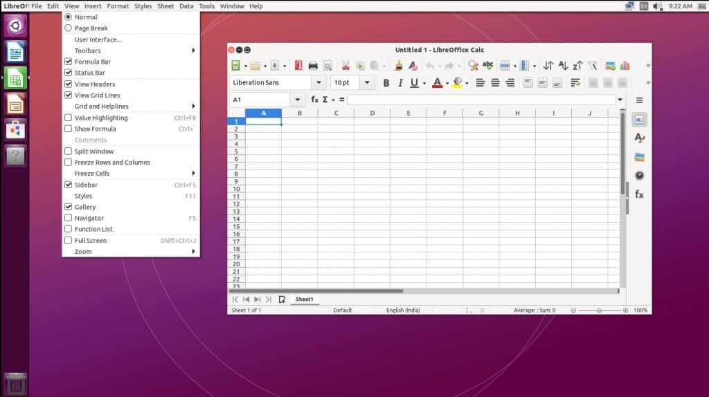Global Menu in Ubuntu 22.04 with LibreOffice Calc