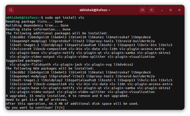 installing vlc with apt ubuntu