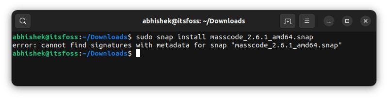 cannot find signature with metadata for snap