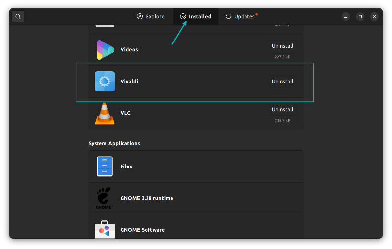 Some installed applications can be found in the ‘installed’ tab of the Software Center