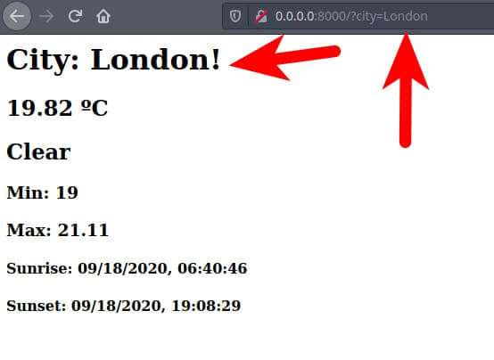 web page displaying London weather