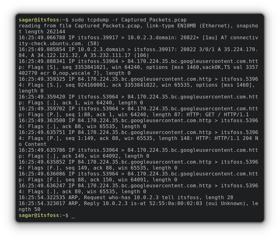 sudo tcpdump -r filename