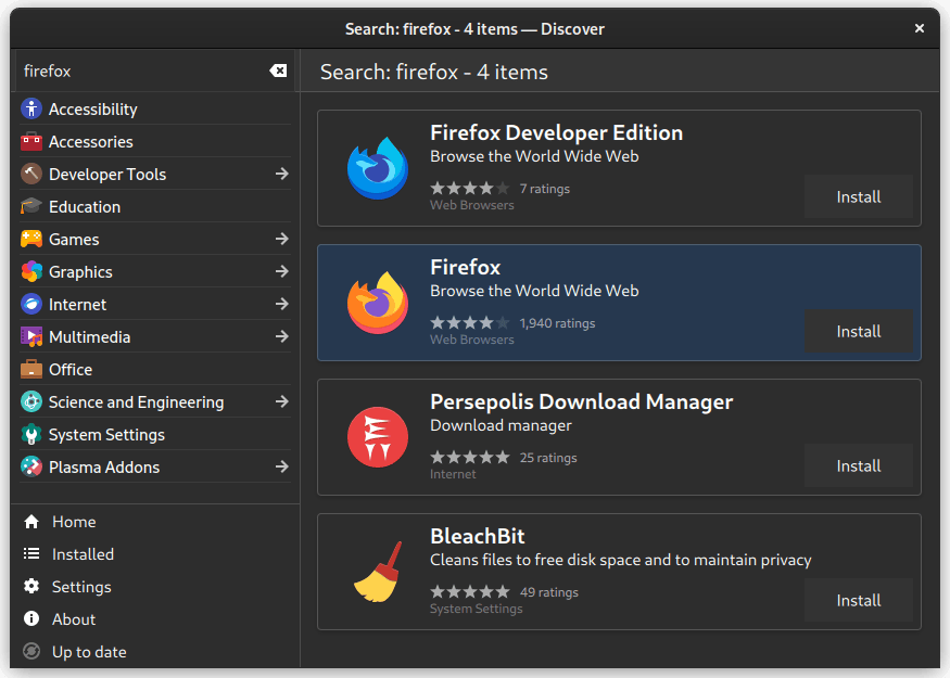 使用 Discover 安装 Firefox
