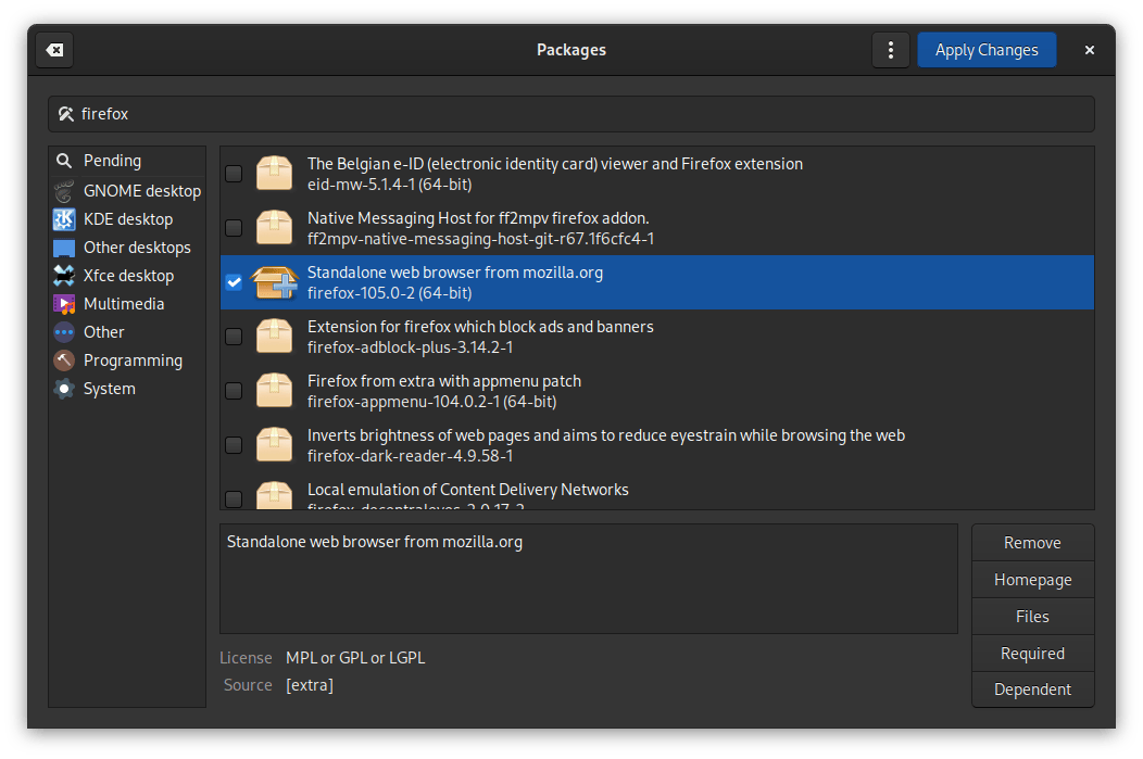 Installing Firefox using GNOME PackageKit