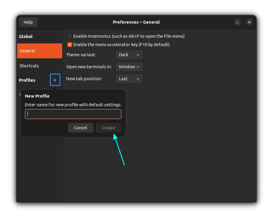 create new profile in gnome terminal