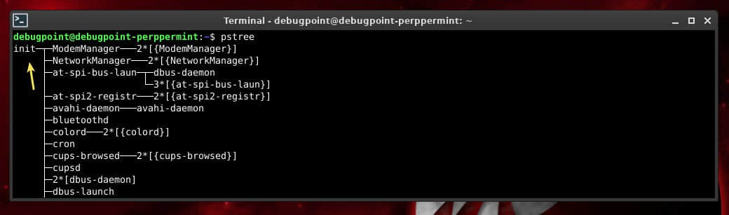 pstree 显示使用 init