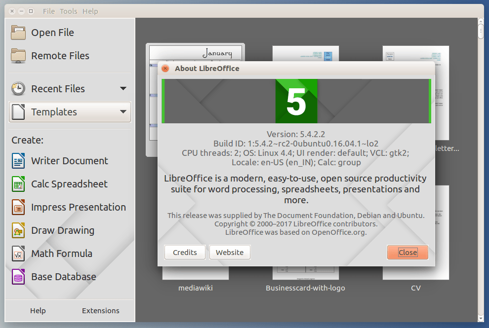 LibreOffice 5.4.2 Running in Ubuntu