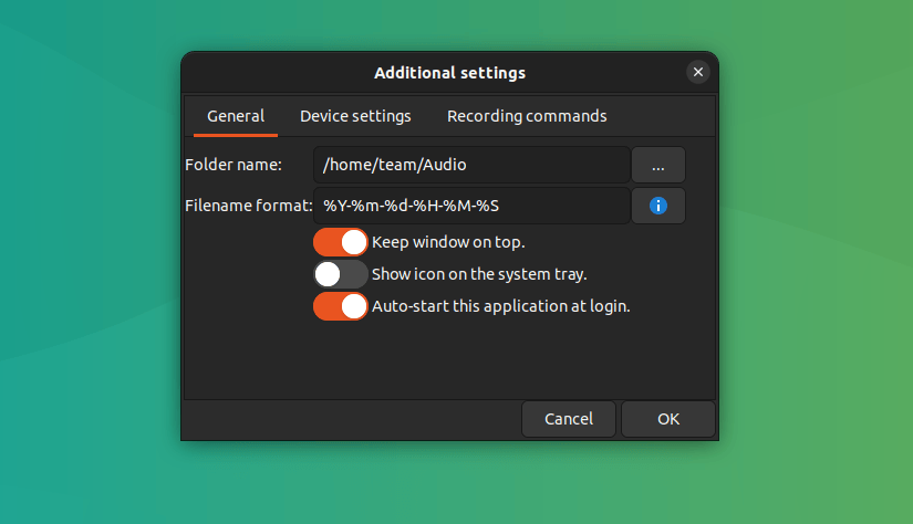 Audio-recorder Additional Settings