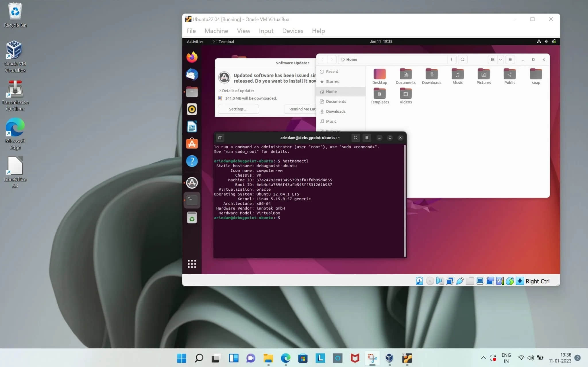 使用 Virtualbox 在 Windows 中运行的 Ubuntu