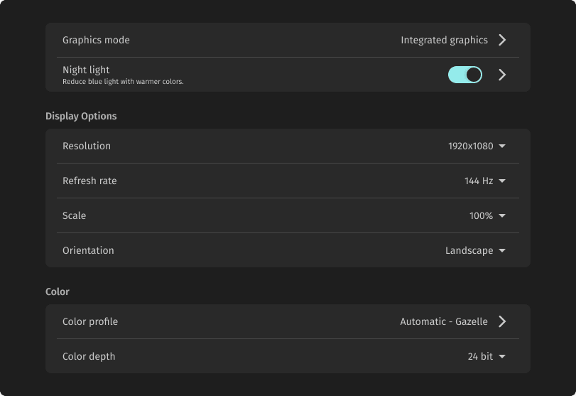 cosmic de display settings