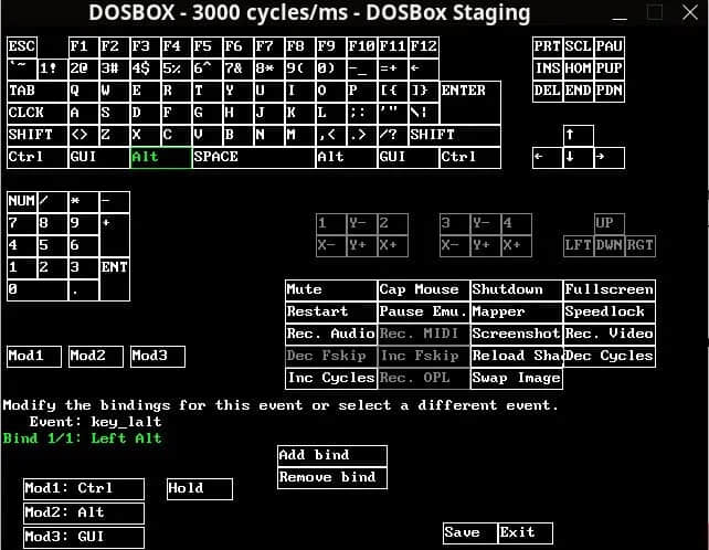 DOSBox keyboard and controller mapping