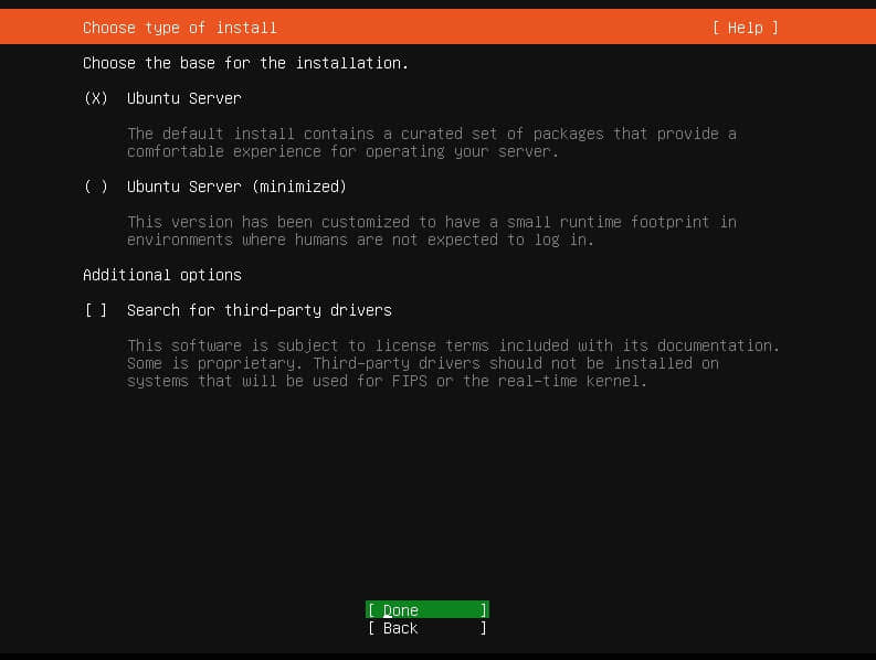 Ubuntu server install menu