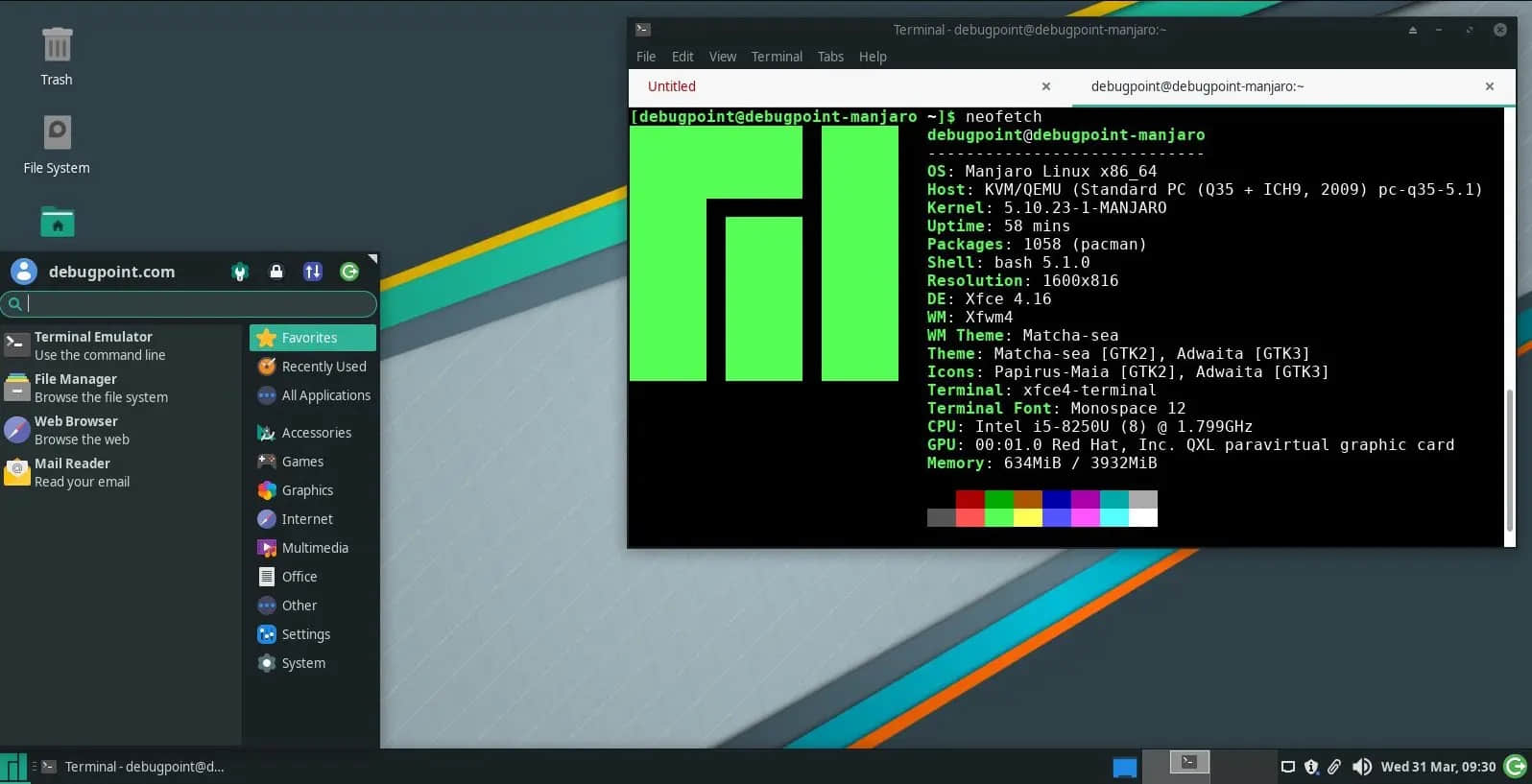 Manjaro 21.0 Ornara 桌面（Xfce）